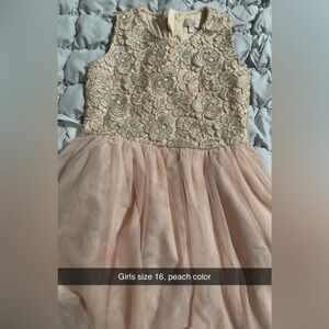 Elegant Floral Lace Kids Dress in Peach and Gold